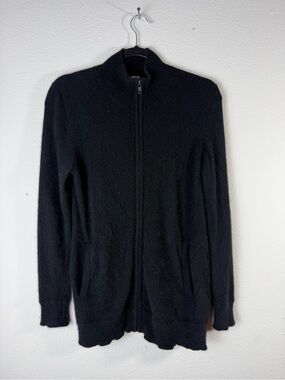 Neiman Marcus Cashmere Sweater Mens Medium Black Full Zip Cardigan High Neck⁠